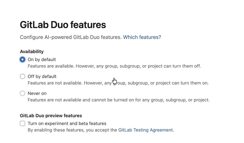 The consolidated AI settings interface in GitLab